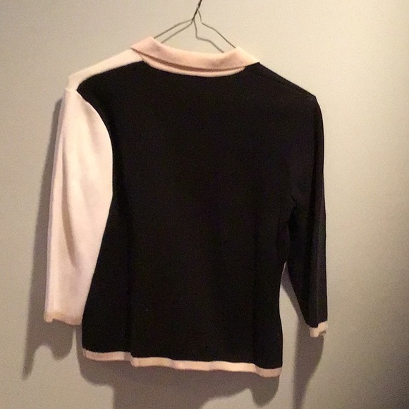 Designer Originals Black/White/Tan Pullover Sweater 3/4 Sleeve Solid Black Back - Picture 3 of 3